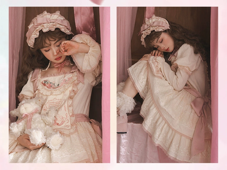 Mewroco~Flower Letter~Sweet Lolita OP Dress Doll Sense Embroidered Dress XS Ivory OP + KC 