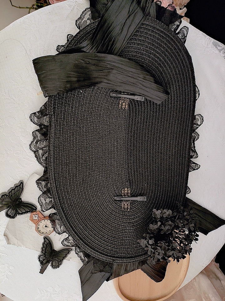 Honey Princess~Handmade Gothic Lolita BNT Halloween Lolita Hat Bottom without lace -black  