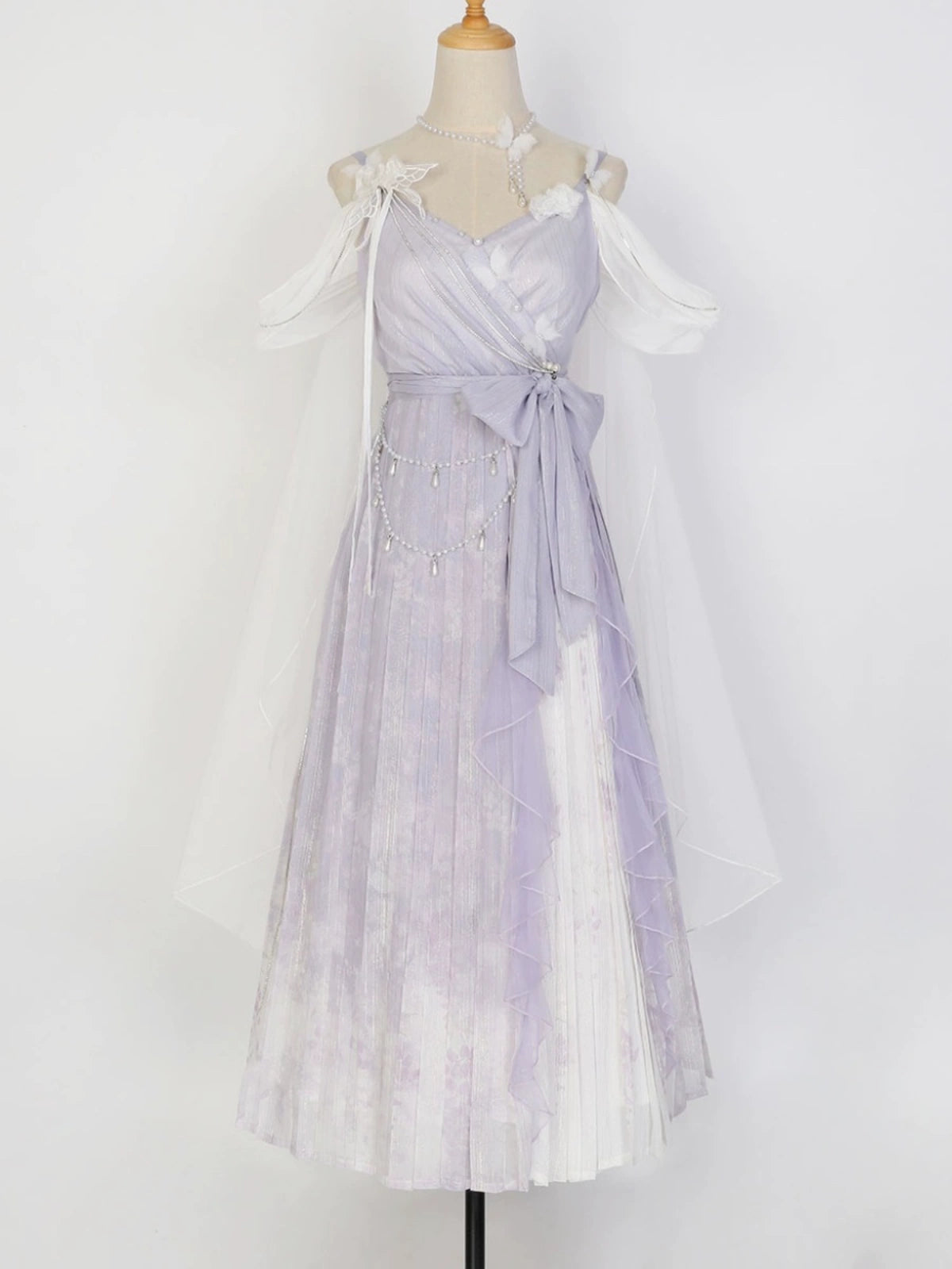 Meow Studio - Han Lolita Dress Side Slit Purple JSK Dress S JSK+Choker+Tulle Shawl