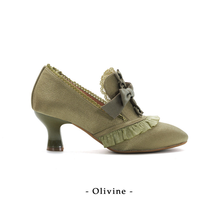 (BFM)Iris Corolla~Mary Queen A~Elegant Lolita Shoes Bow High Heel Wedding Shoes 35 olivine 
