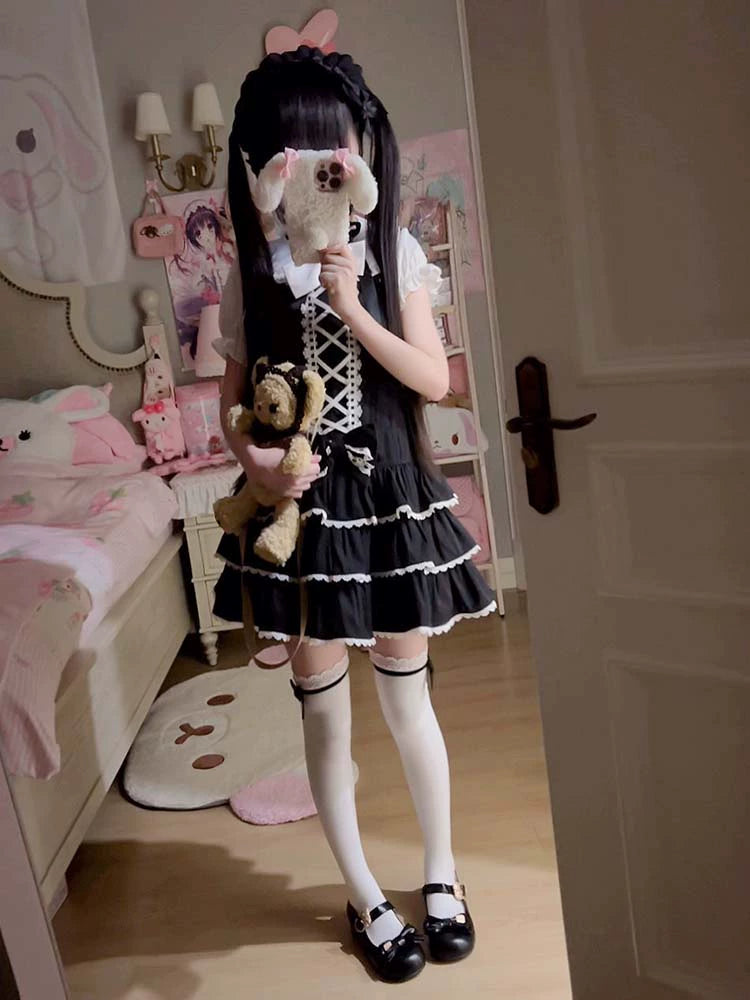 To Alice~Old School Lolita Salopette Suit Tiered Dress