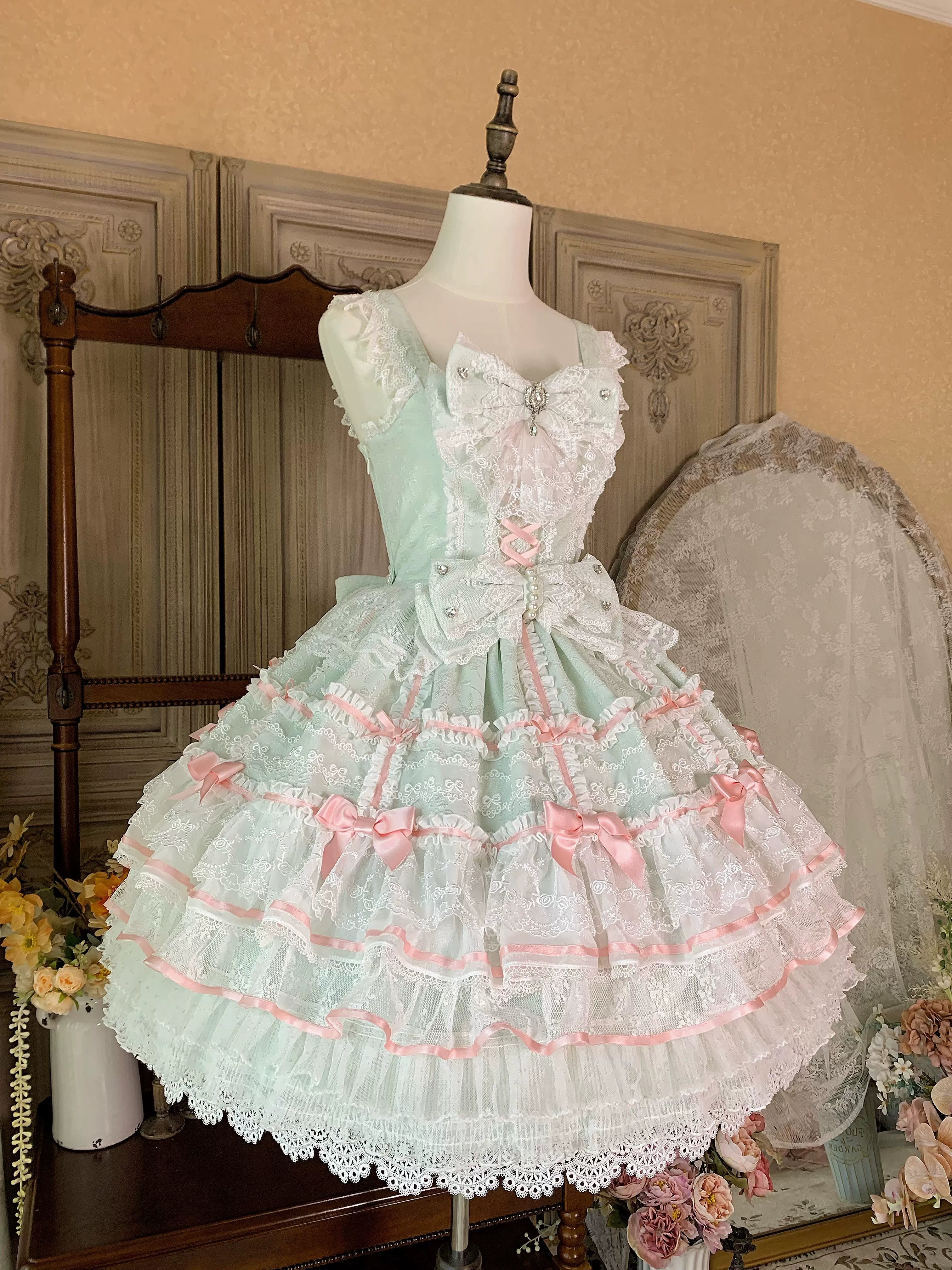 Flower Banquet - Wishing Star - Sweet Wedding Lolita JSK Bridal Lolita Dress (L M S XL) 41860:716172