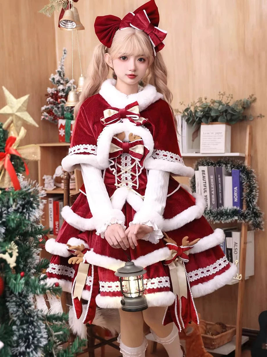 Matutu~Sweet Lolita JSK Suit Christmas Lolita Cape and Dress   