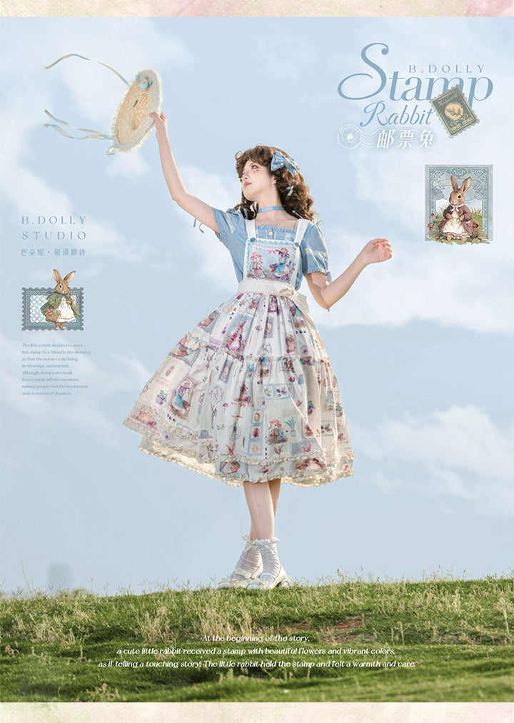 Baduoni~Stamp Bunny~Kawaii Lolita Salopette Set Rabbit Print SK   