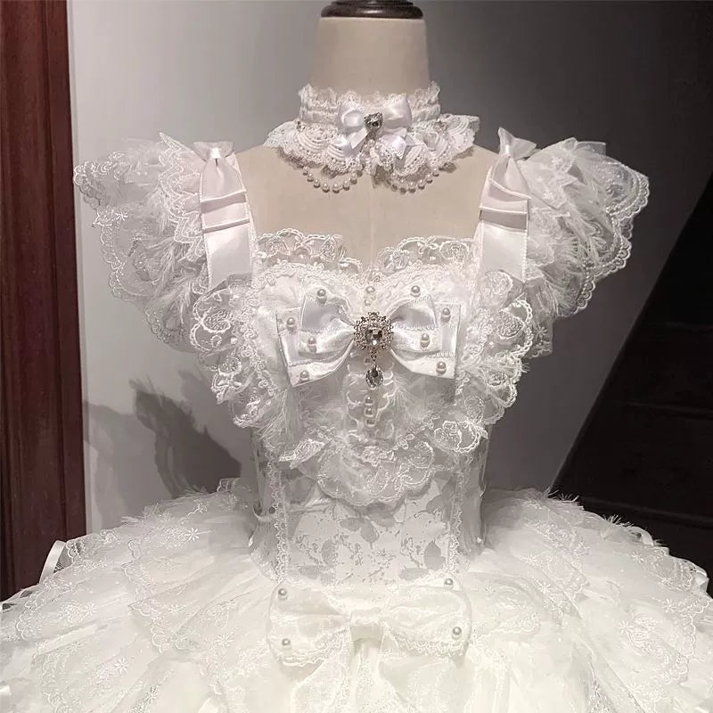 Hanguliang - Feather's Ballad - Wedding Lolita JSK Dress, Tiered Ruffles 43707:784263