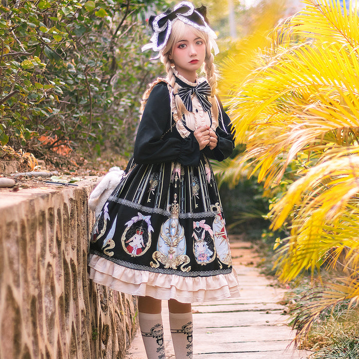 Niu Niu~Easter~Plus Size Lolita Dress Black Long Sleeve Vintage OP XL black 