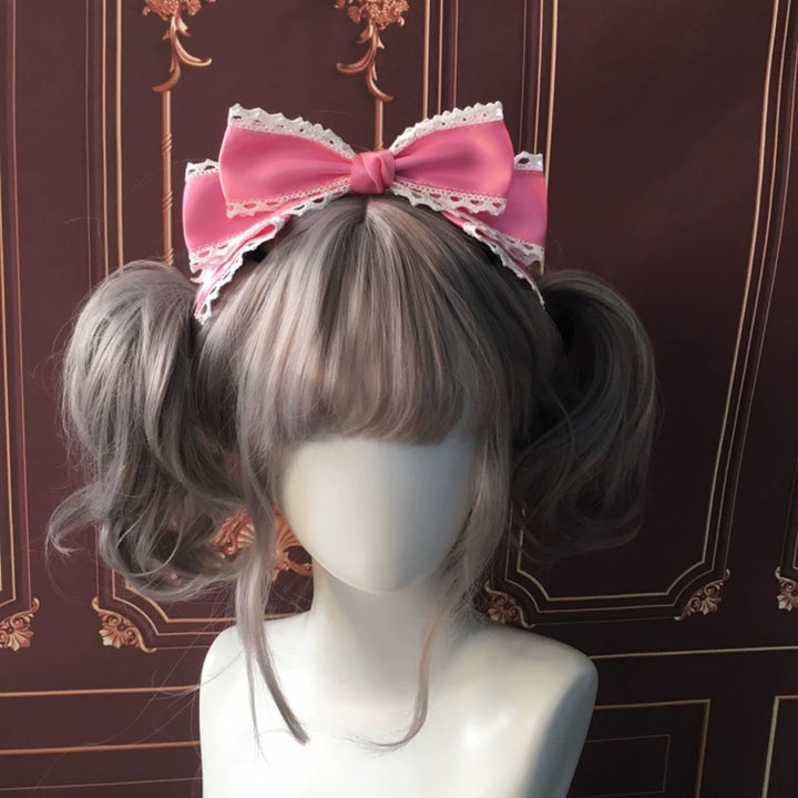 Qingyi Handmade~Sweet Lolita KC Multicolor Bow Lolita Headwear Rose pink (satin)  