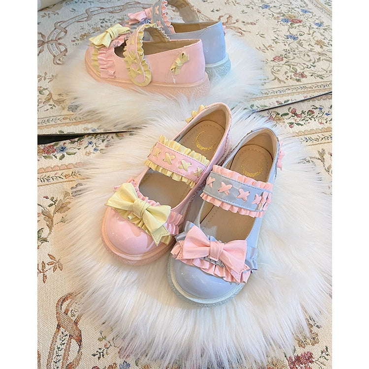 Fairy Godmother~Cute Lolita Shoes Bow Candy-Colored Lolita Flat Shoes 34 Two-tone 