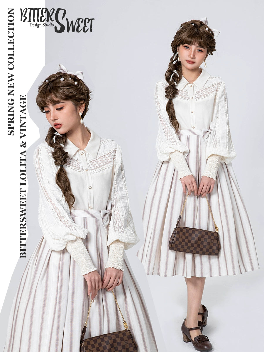 Bitter Sweet - Late Spring - Vintage Lolita Shirt Lace Long Sleeve Blouse