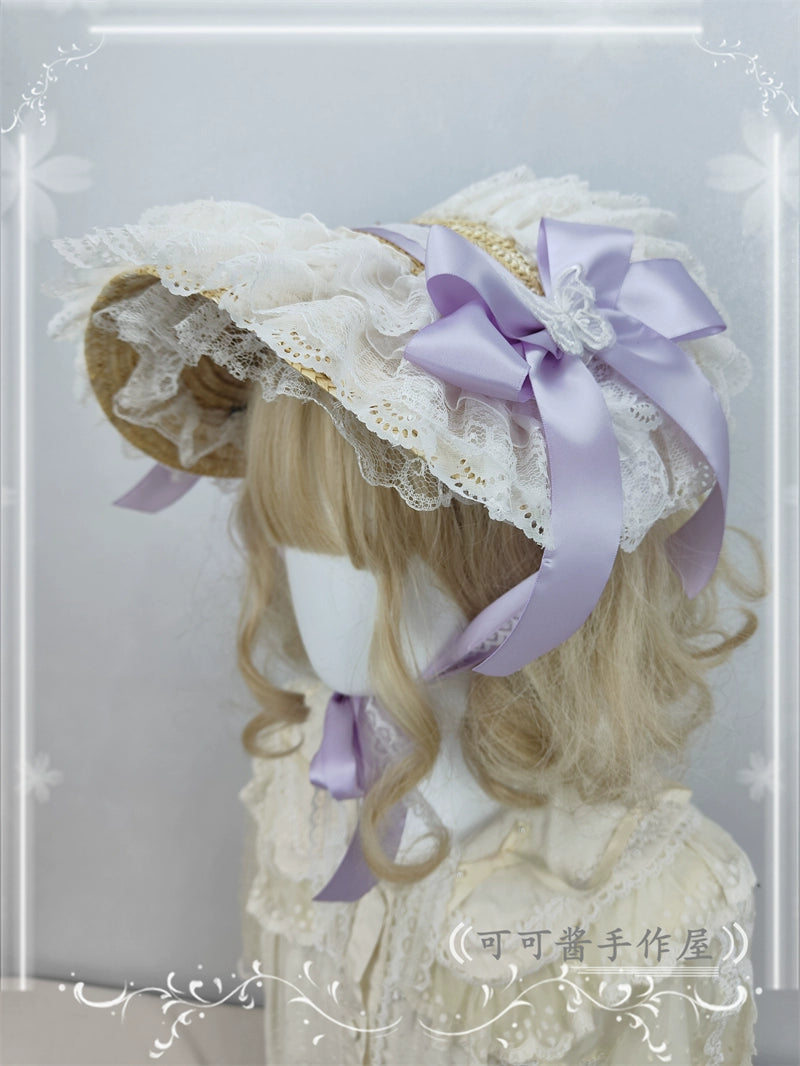 Cocoa Jam~Country Lolita Bonnet Lace Flower Flat Cap Multicolors Customized 36112:524706