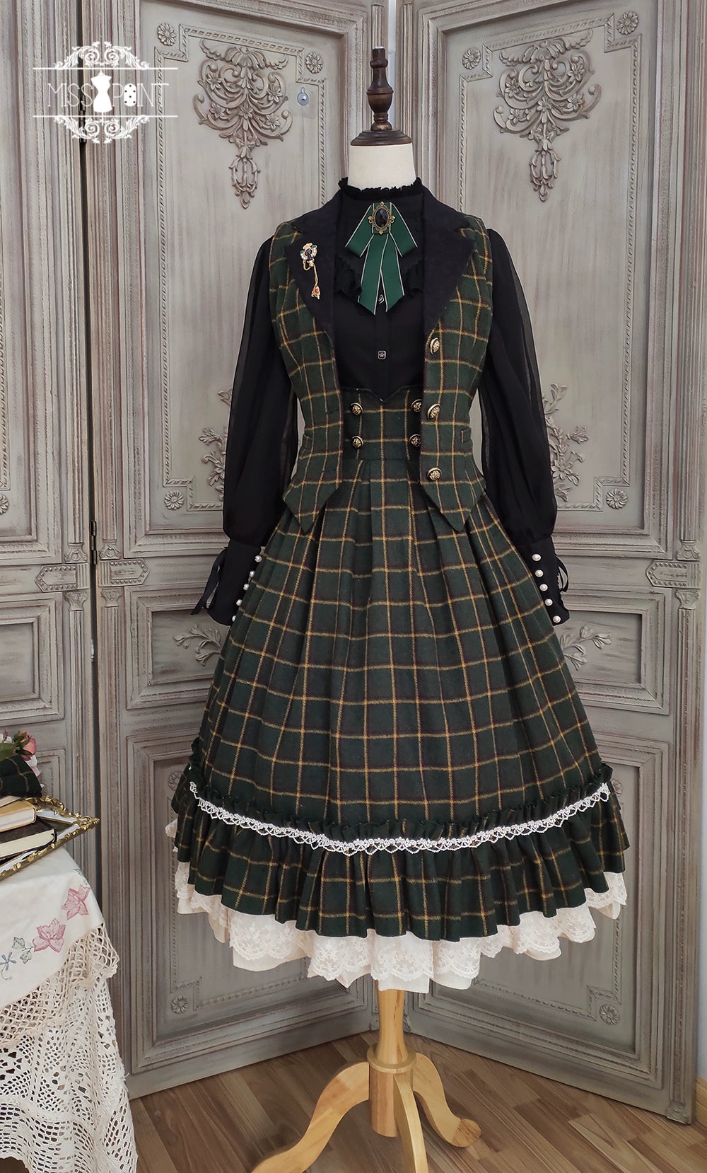 (BFM)Miss Point~Rose~Elegant Lolita Fishbone Grid Skirt Customized 32512:384932