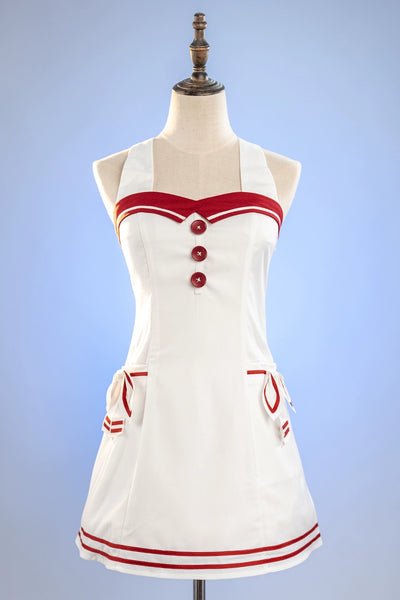 (BFM)Doris Night~Corlobacoo Go to Beach! Sailor Lolita Backless Dress S White with red JSK only 