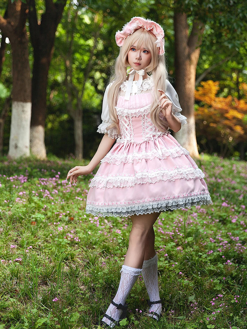 Mirror Doll - Old School Lolita Tiered Hem JSK with Polka Dot Lace 45540:853657