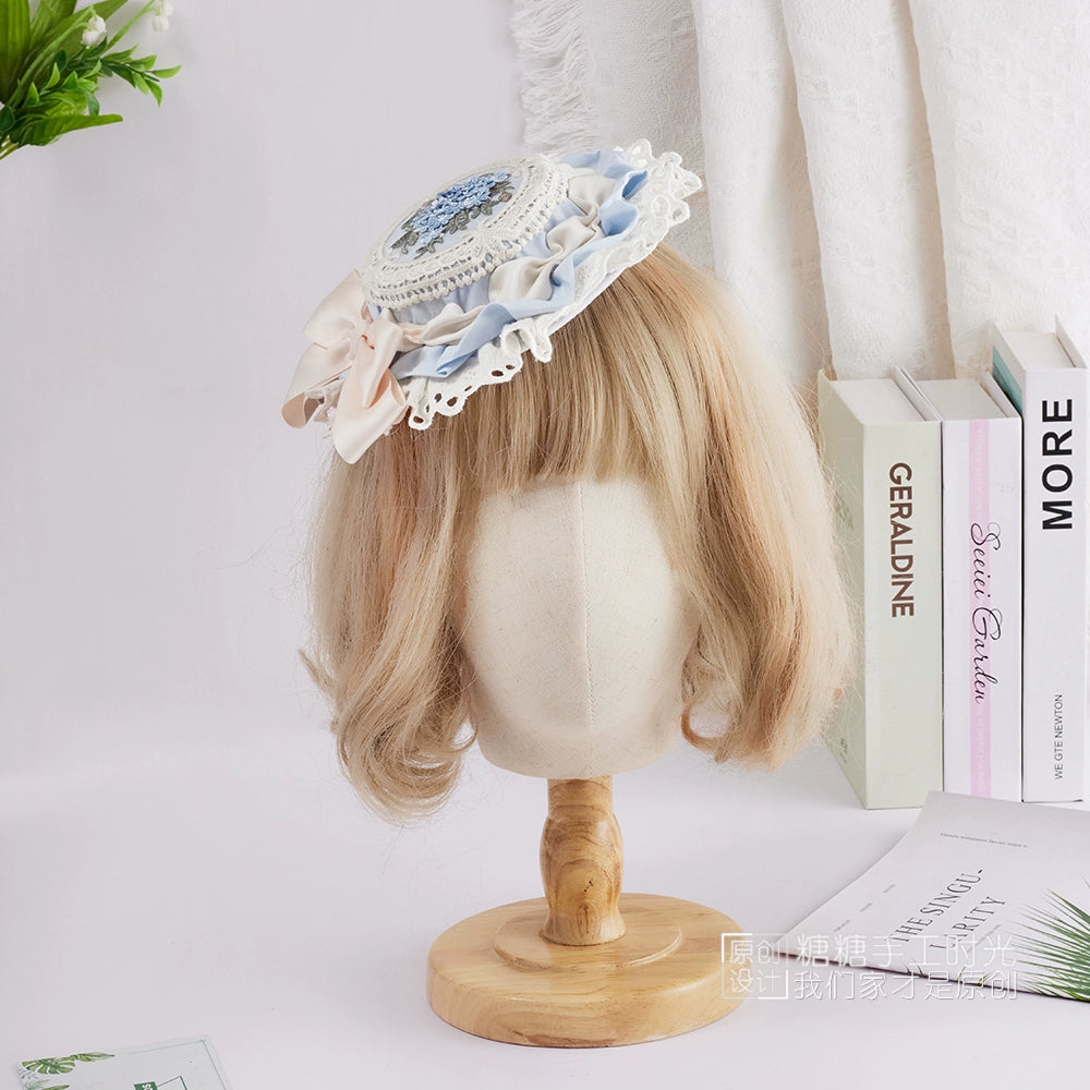 Sugar Time - Sweet Lolita Top Hat, Floral Embroidery