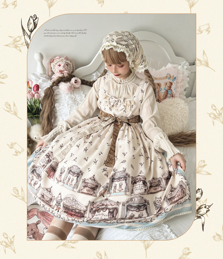 Magic Tea Party~Box Theatre~Classical Lolita Beige Rabbit Print JSK