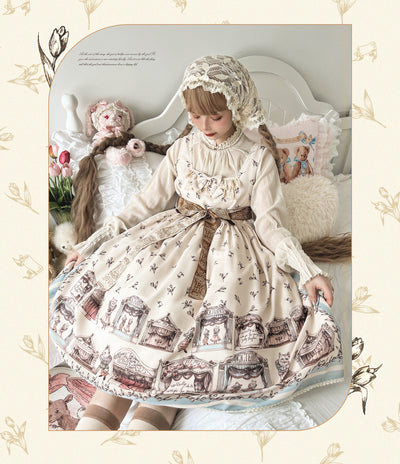 Magic Tea Party~Box Theatre~Classical Lolita Beige Rabbit Print JSK   
