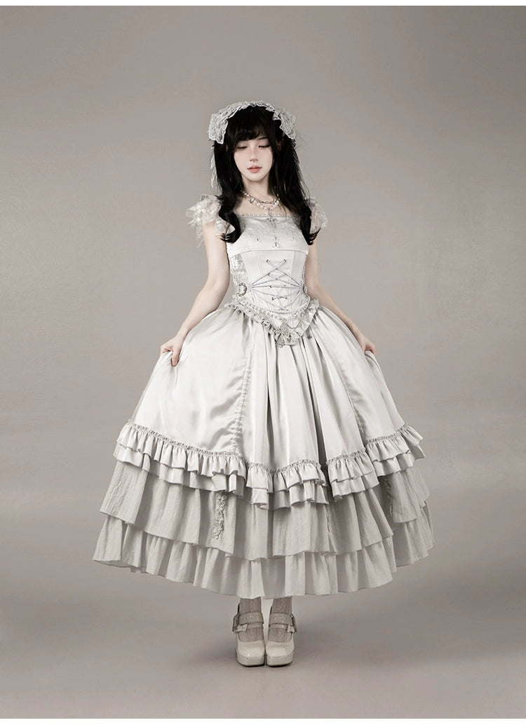With PUJI - Letter and Poetry · Humanoid Robot - Silver Gothic Lolita Mermaid Skirt Set 43861:787656