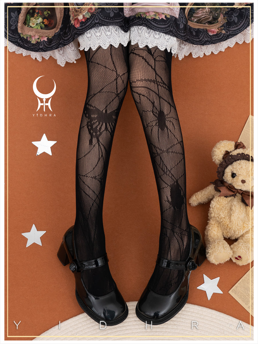 Yidhra - Gothic Lolita Spider Butterfly Net Pantyhose One Size black
