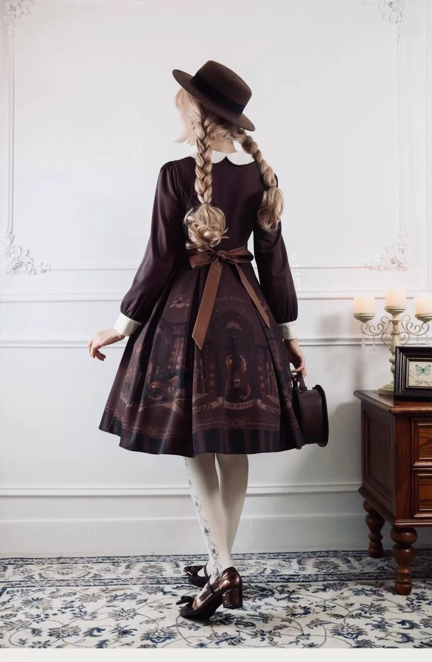 Alice in Wonderland~The Dream of Violin~Retro Lolita Dress Violin Print JSK and OP Dress Set   
