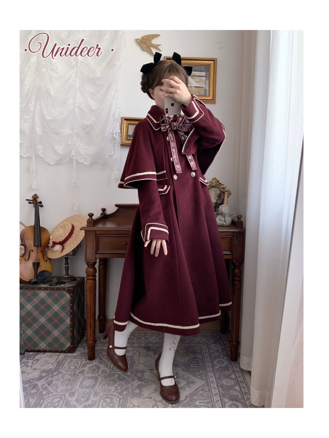 Unideer~Galaxy Traveler~Classic School Lolita Overcoat with Detachable Cape and Bow 39940:643352