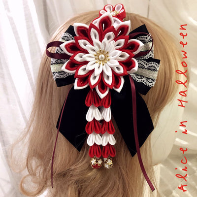 (BFM)Halloween Alice~Daydream~Lolita Accessories KC Hairpin Lace Tassels Black  