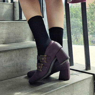 Momo~Midsummer Story~Retro Lolita Heels Shoes Mary Jane Shoes 34 High heel matte version purple 