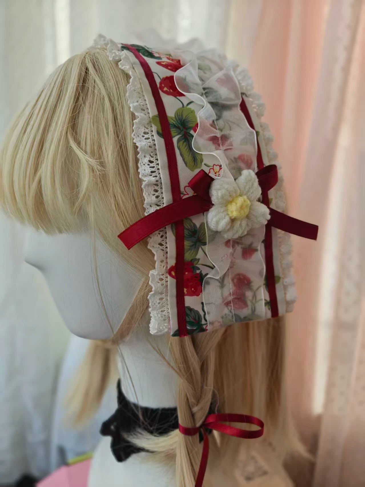 Cranberry and Lucky Clover - Cotton Sweet Lolita JSK Dress, Strawberry and Floral Print (L S) 45296:846309