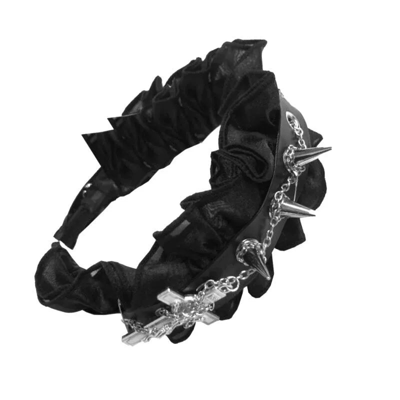 Broken Bone - Gothic Lolita Headband Black Rivet Headwear Black
