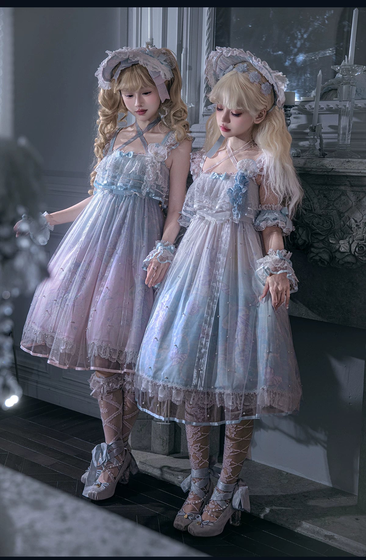 Windchime Jellyfish - Sweet Lolita Halter Neck JSK Dress, Jellyfish Print & Overlay 45756:861338