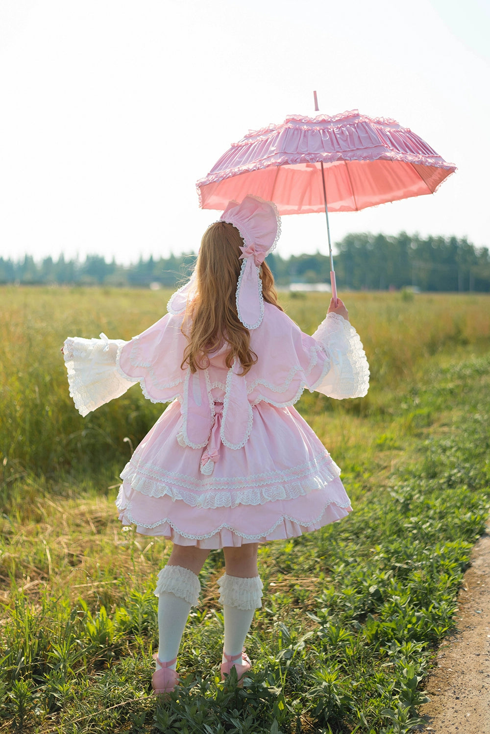 Vintage Petal Rabbit - Pure Cotton Kawaii Lolita Cape With Rabbit Ear Hood 43138:767062