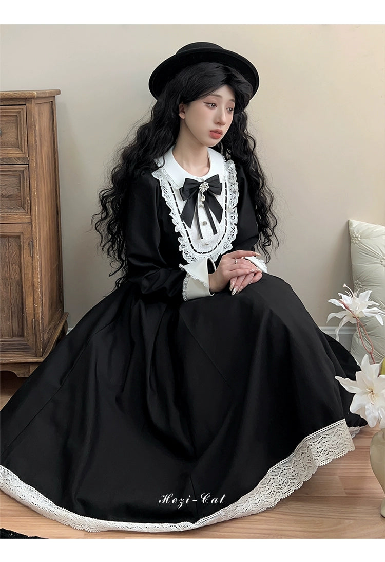 Hezi's Cat Haven~Black Cat Butler~Maid Lolita OP Dress Elegant Black and White Dress 40552:664664