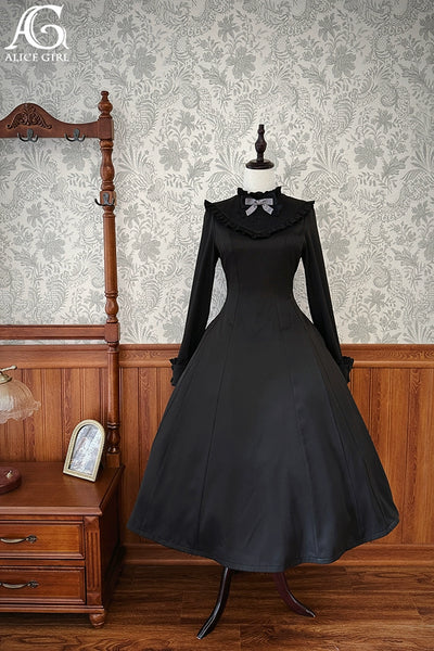 (BFM)Alice Girl~Black Lolita OP Dress Embroidered Winter Dress   