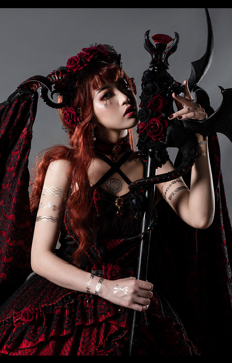 Yupbro~Astoria~Black Red Gothic Lolita JSK Outfit in Dragon Design