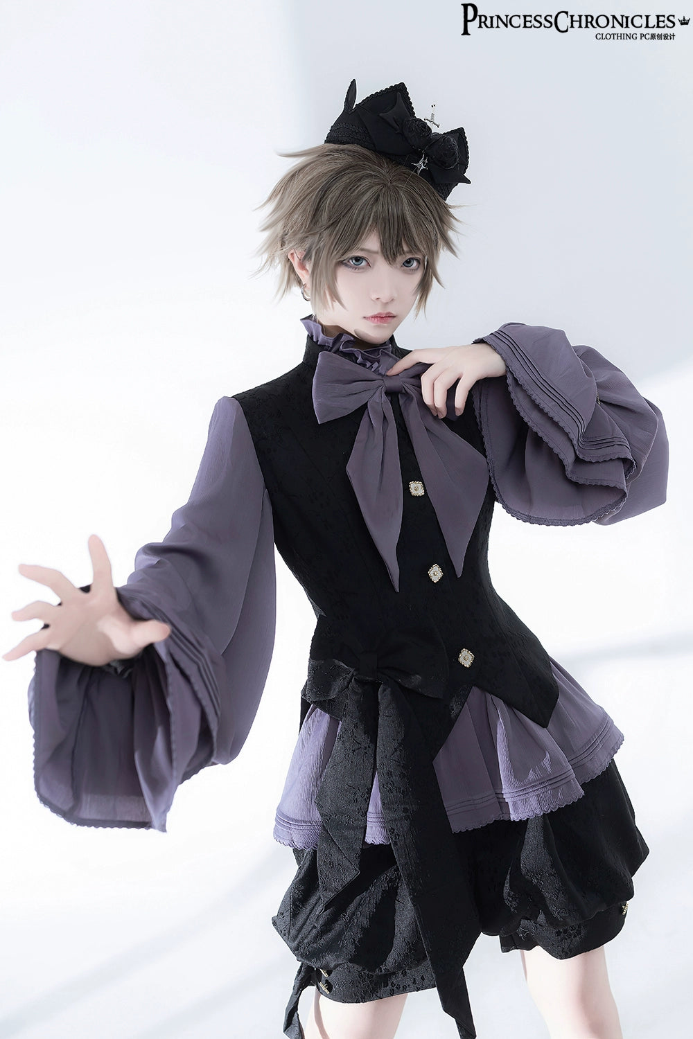 Princess Chronicles - Rabbit Hunt 2.0 - Ouji Lolita Retro Cool Purple Shirt & Shorts Set XS Purple Shirt (pre order)