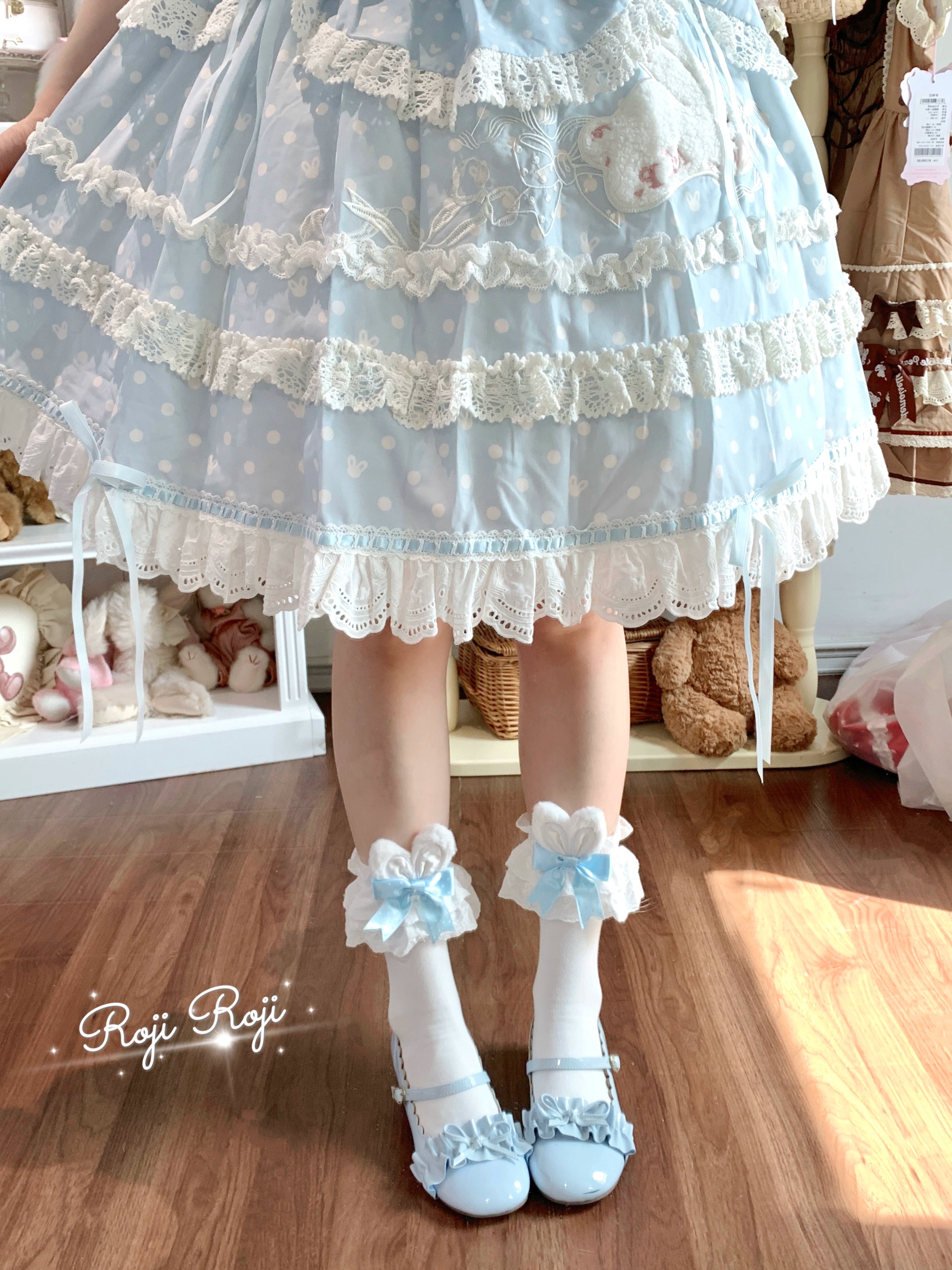 Roji Roji - Sweet Lolita Cotton Socks, Bunny Ear & Ribbon Bow 44135:796838