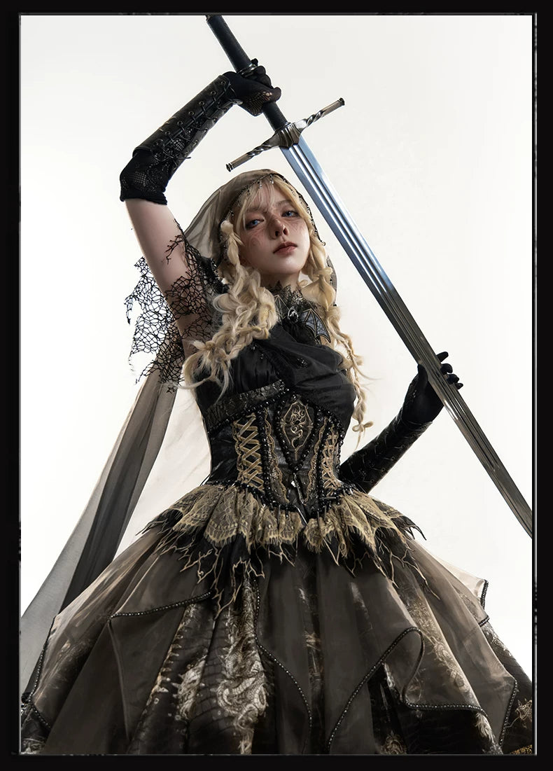 Bone Dragon - Gothic Lolita Corset JSK Dress Set with Embroidery 45654:856896