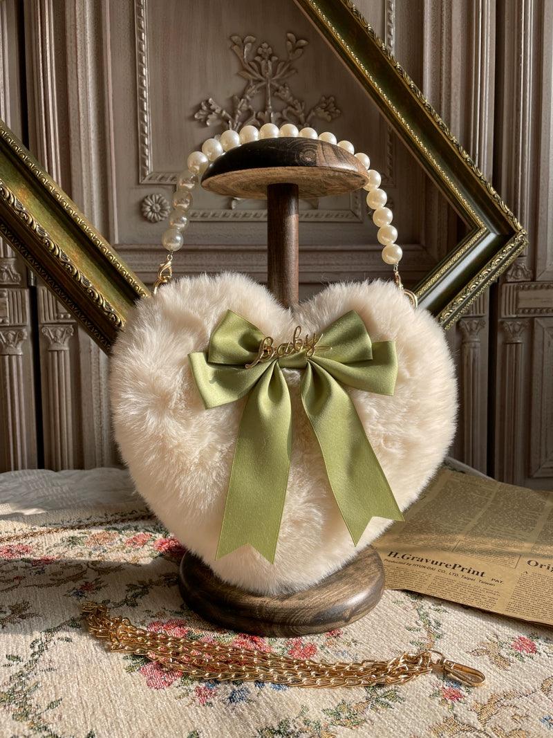MAID~Kawaii Lolita Heart Bag Plush Pearl Chain Handbag 32554:388528