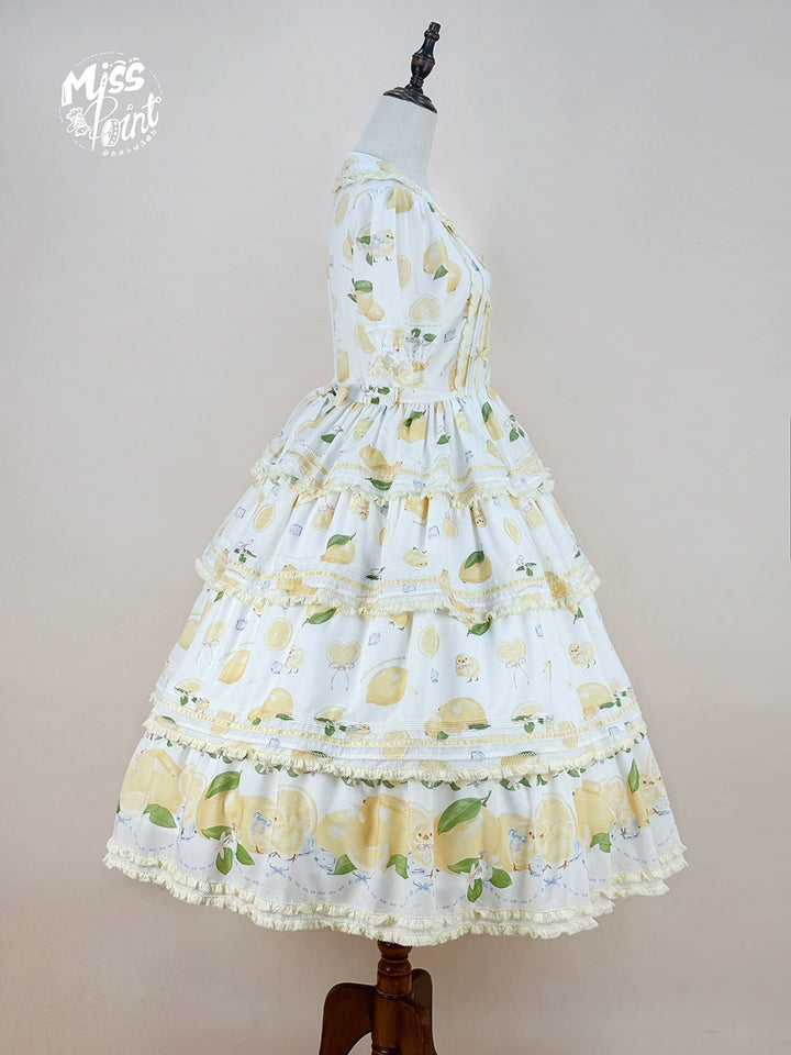 Miss Point~Lemon Chick~Country Lolita Printed OP With Button Front 42984:760432