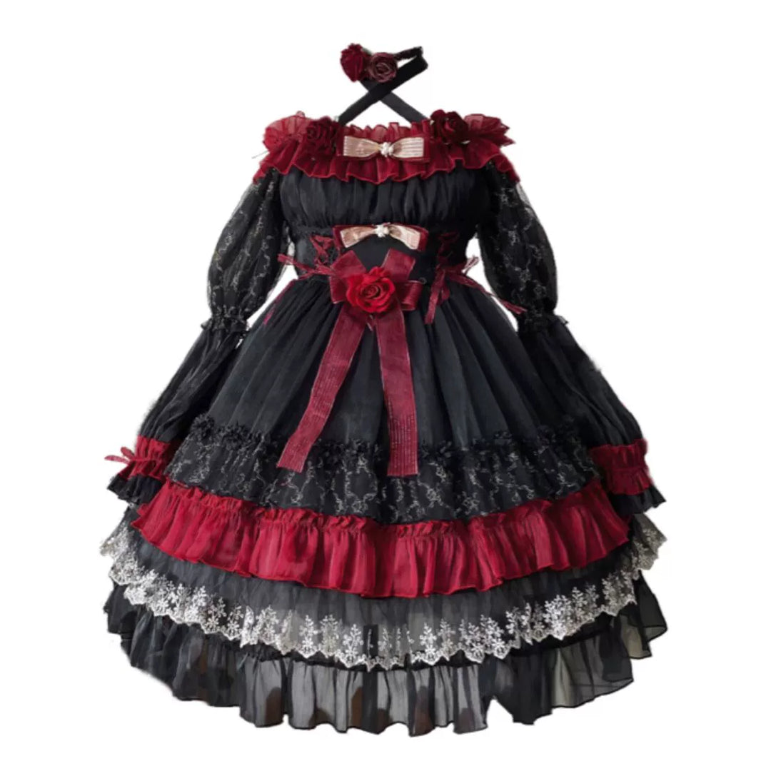 Uncle Wall Original~Night of Berea~Gothic Lolita OP Black and Red Lolita Dress Black and red OP only Size S