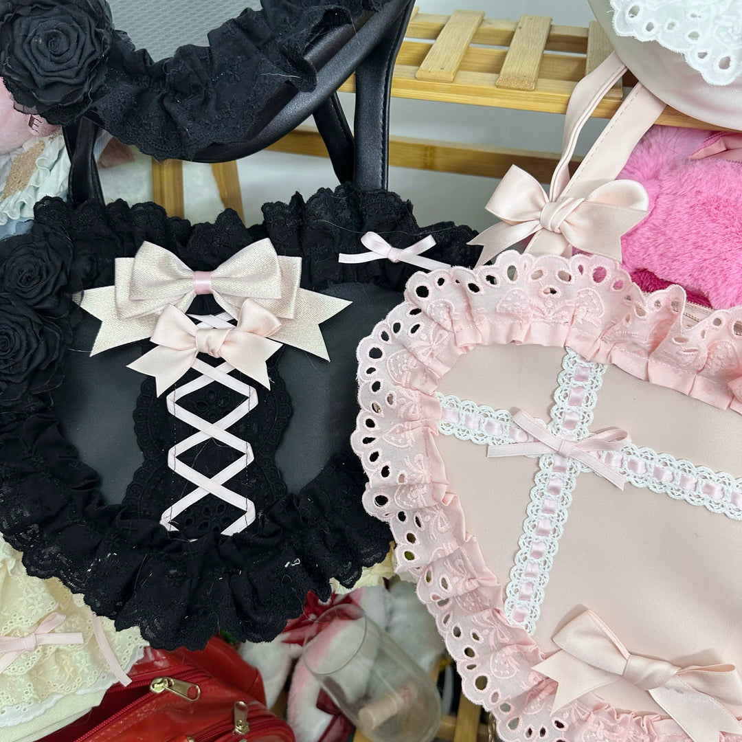 Chestnut Lolita~Sweet Lolita Bag Heart-shaped Lace Bag Multicolors
