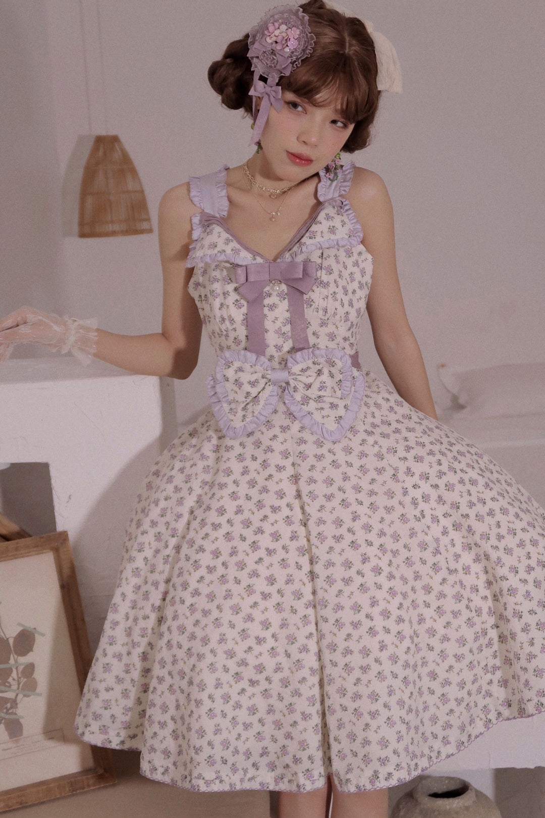 (BFM)TCutey~Enchanting~Sweet Lolita JSK Dress Floral Print High Waist Lolita Dress S Purple 