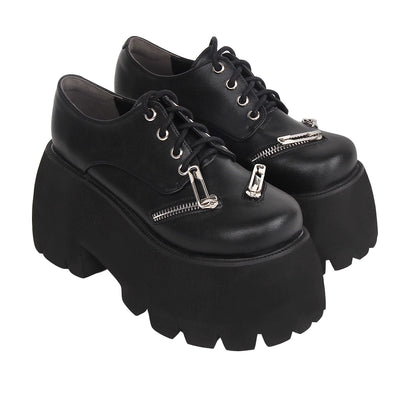 Angelic Imprint~Punk Lolita Round Toe Black Platform Shoes   