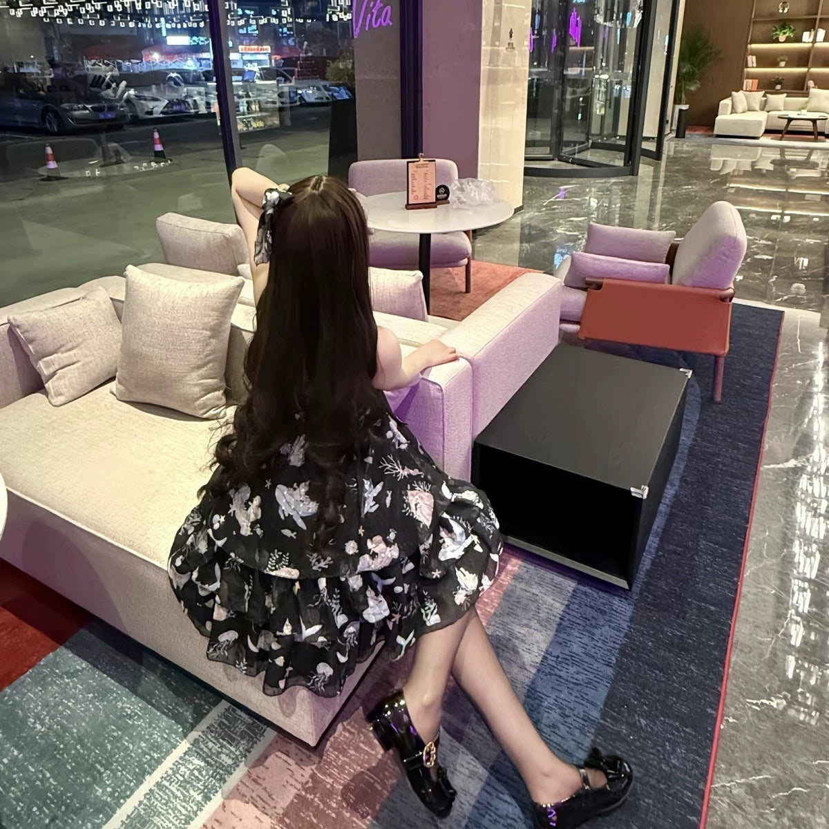 Ocean Sweetheart - Chiffon Sweet Lolita JSK Dress, Whale & Jellyfish Print 44902:827003