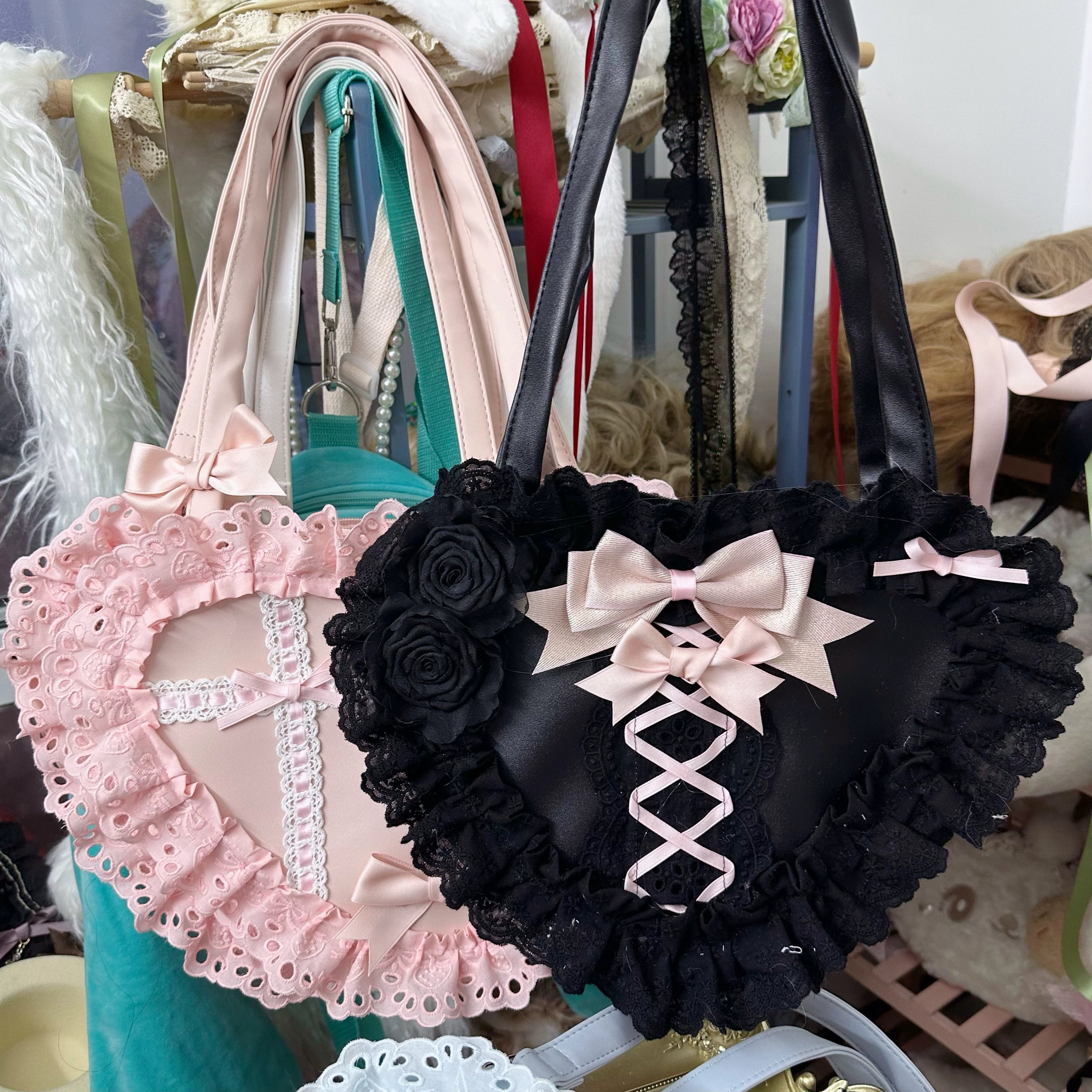 Chestnut Lolita - Sweet Lolita Bag Heart-shaped Lace Bag Multicolors