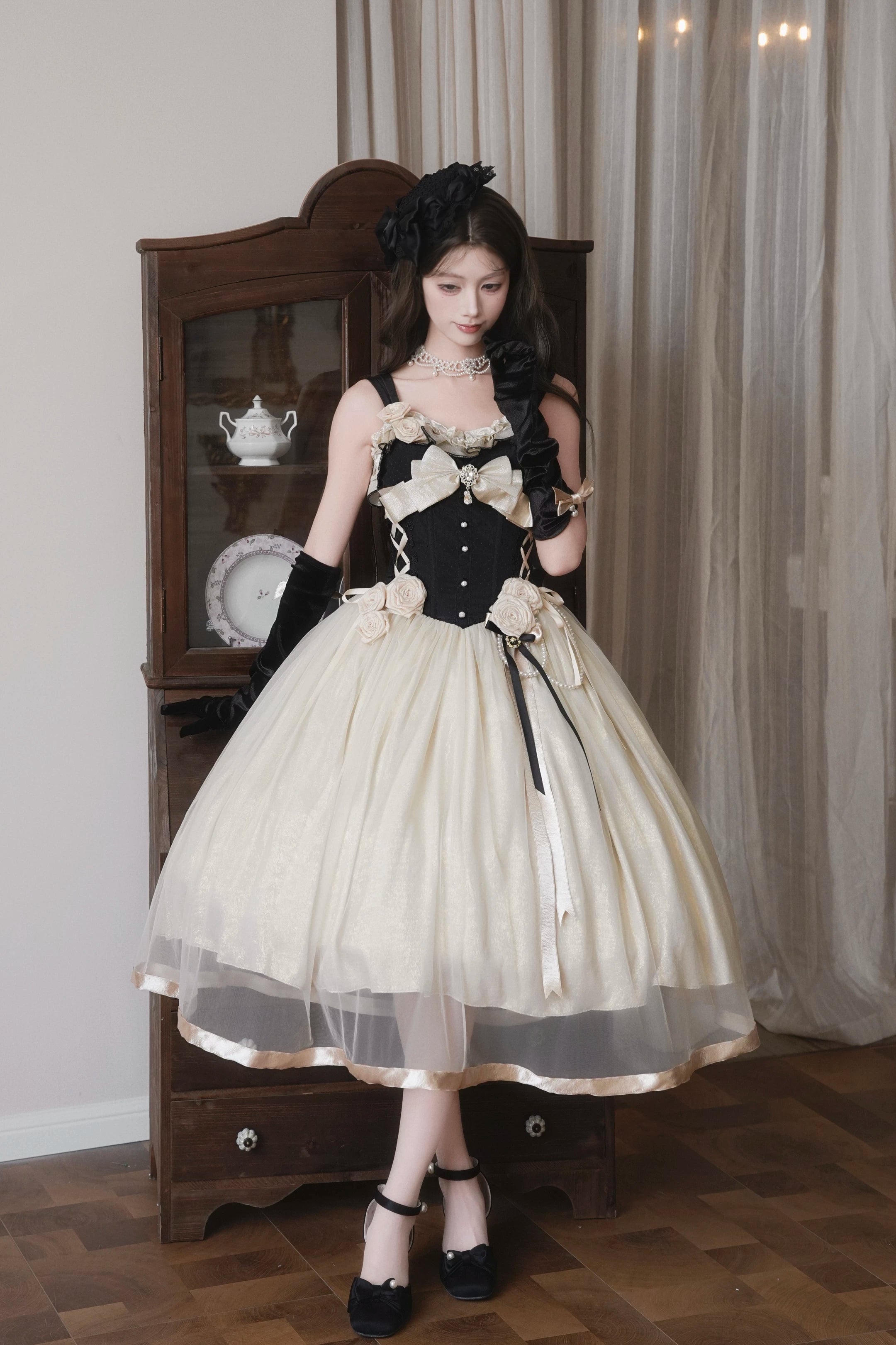 Paris Souvenir - Classic Lolita Corset JSK Dress with 3D Rose Decor