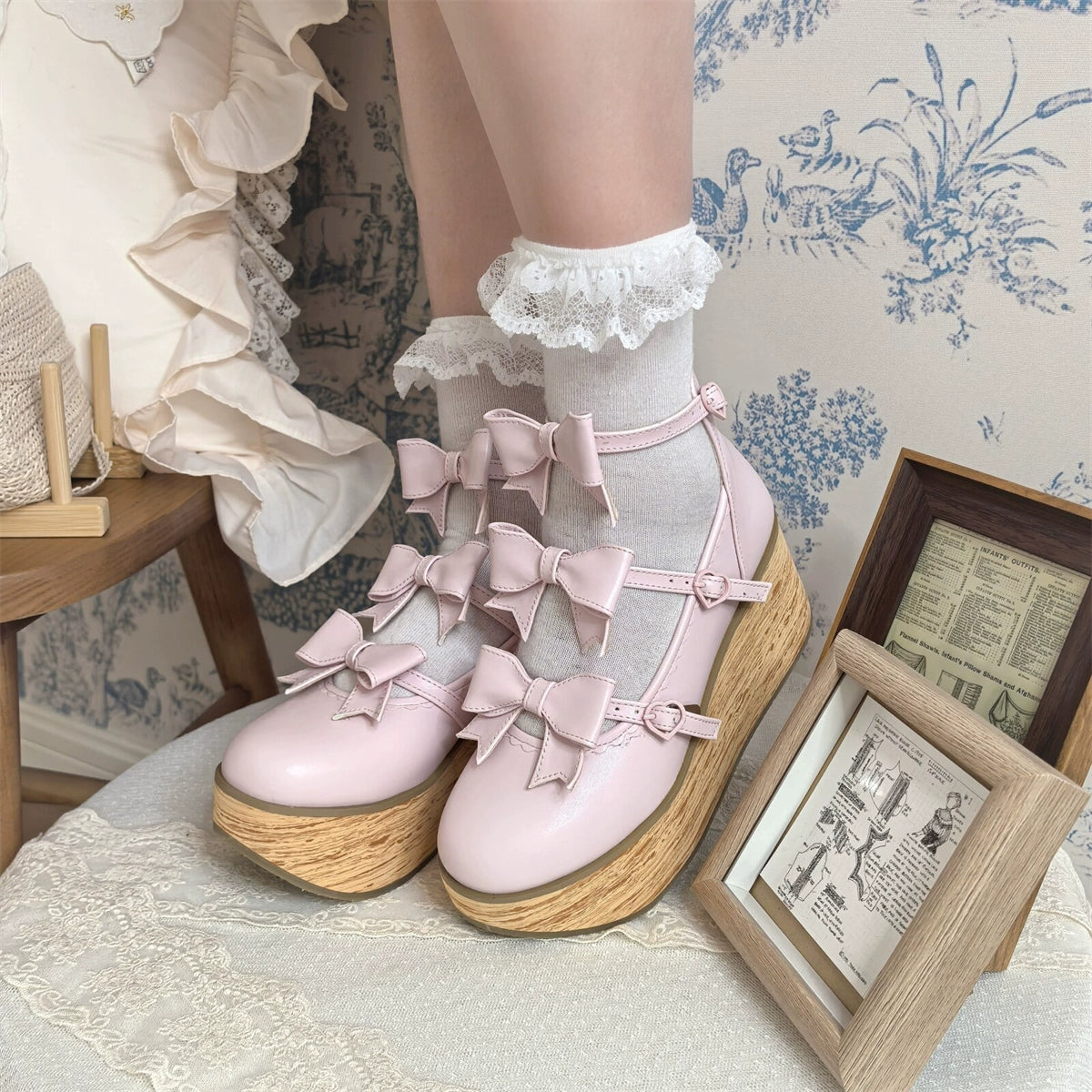 MODO - Sweet Lolita High Platform Shoes, Three Bows 44182:797573