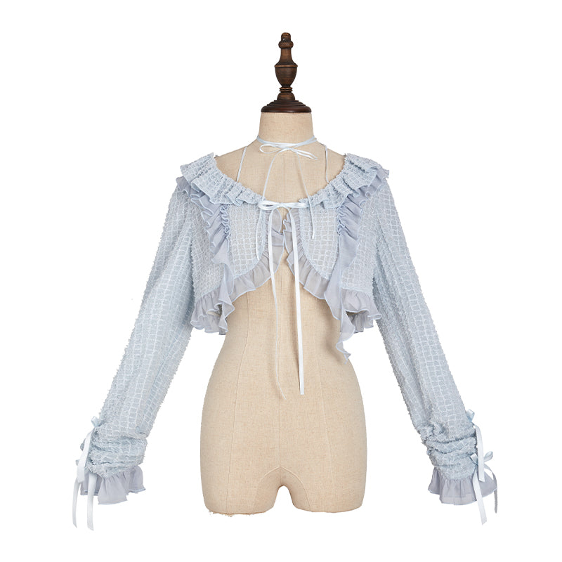 Nuit De Cellophane~Elegant Lolita JSK Dress Irregular Skirt Summer XS Blue Cardigan 