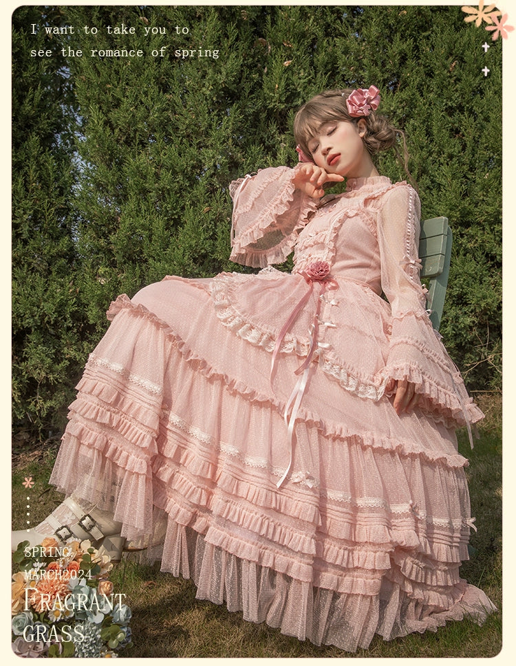 Flower and Pearl Box~Wild Flowers and Fragrant Grass~Country Lolita Dress Floral Print JSK and OP Dress Set 35380:486550