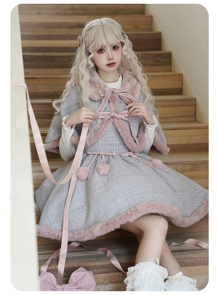 With PUJI~Winter Love Song~Winter Sweet Lolita JSK Suit Plush Cape   