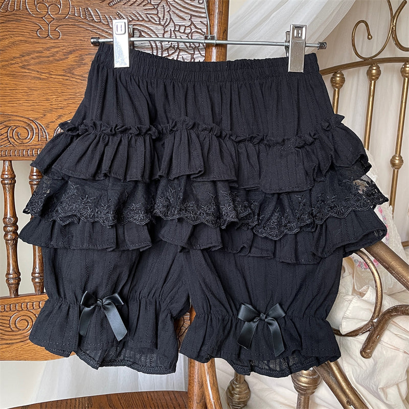 Sugar Girl - Cotton Sweet Lolita Bloomers, Tiered Ruffle Black One Size